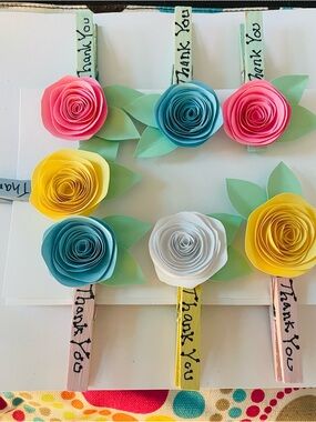 8 Handpainted Clothespin Flower Clips -